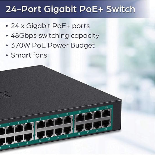 TRENDnet 24-Port Gigabit PoE+ Switch, TPE-TG240g, 370W Power Budget, 48Gbps - Image 2