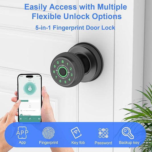 BIWIBON 5-in-1 Smart Door Knob, Fingerprint Door Knob - Image 2