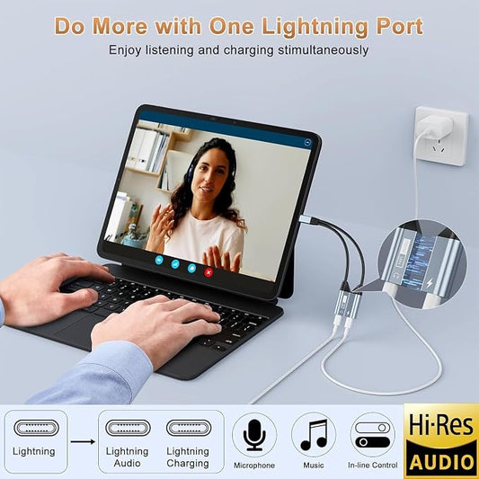 Magnetic Lightning to Dual Lightning AUX Adapter, 2 in 1 iPhone Audio and - Image 2