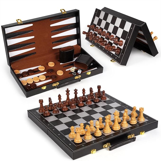 Chess Checkers Backgammon Set 3-in-1 Board Games Sets - Image 9