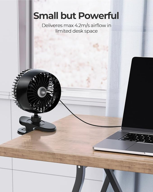 Koonie USB Clip on Fan, Strong Wind Ultra Quiet Small Desk Fan - Image 2
