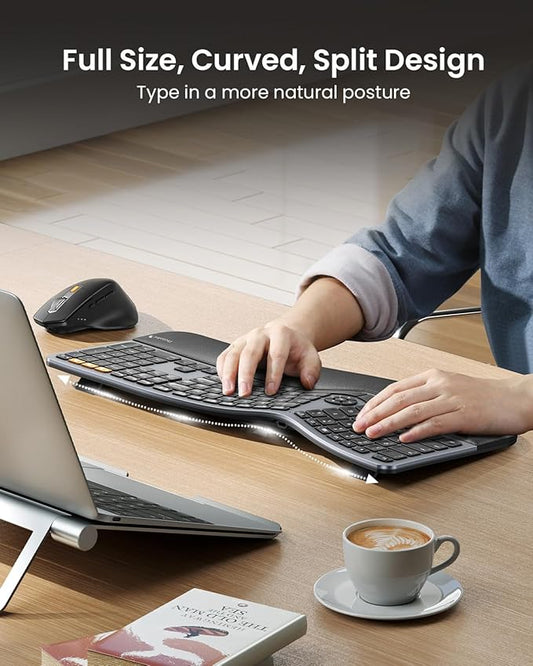 ProtoArc Ergonomic Keyboard Mouse, EKM01 Plus Full Size Wireless Bluetooth Ergo - Image 2