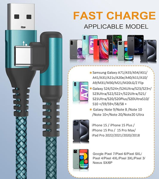 sweguard USB Type C Charger Cable Right Angle iPhone 15 Charger Nylon Braided - Image 2