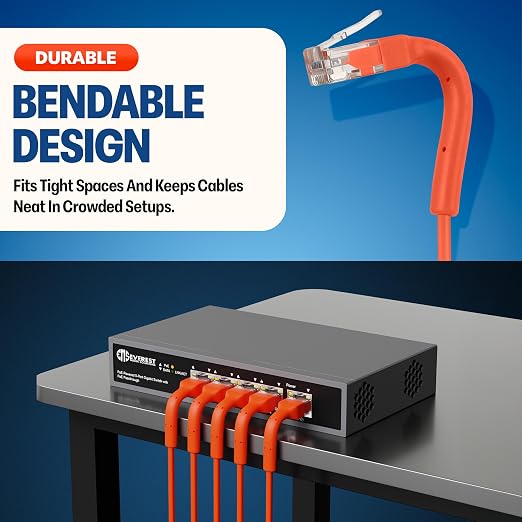 Everest Ultra Slim Cat6a Ethernet Patch Cables 7ft Orange - Image 2