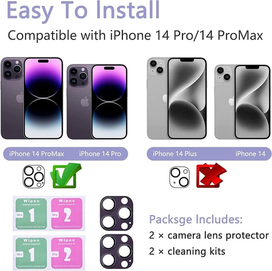 2 Pack Camera Lens Protector for iPhone 14 Pro/14 Pro Max, AR Tempered Glass - Image 2