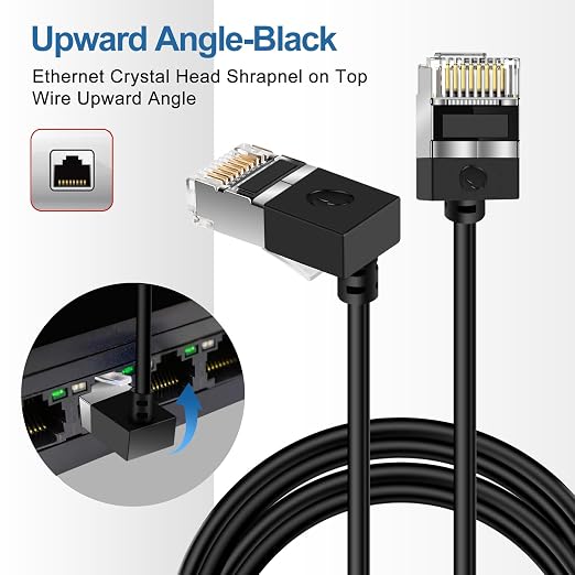 Flexible Cat 6A Ethernet Cable 270° Up Angled 10 Feet 2Pack, 10Gbps High-Speed - Image 2
