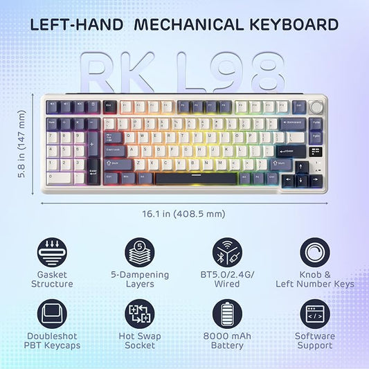 RK ROYAL KLUDGE L98 Wireless Mechanical Keyboard w/Left-Handed Southpaw Design - Image 2