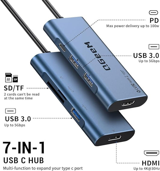 USB C Hub, QGeeM USB 4k to HDMI Adapter, 7 in 1 USB-C Dongle - Image 2