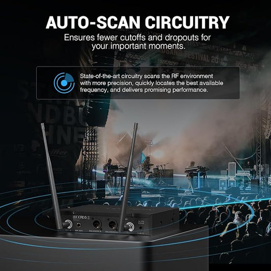 Phenyx Pro Dual UHF Wireless Microphone System,Auto-Scan Cordless Mic Set w/ - Image 2