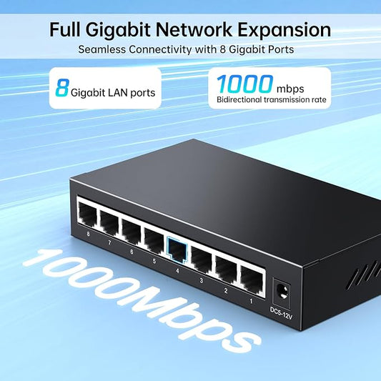 MT-VIKI 8 Port Gigabit Ethernet Switch, Unmanaged Network Switch Splitter - Image 2