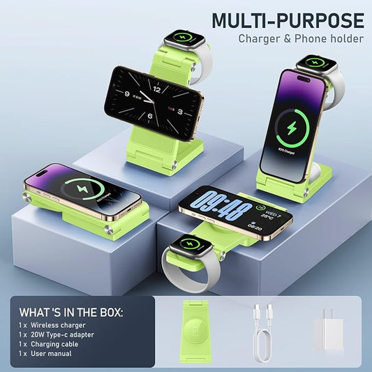 Magnetic Wireless Charger Stand, 3 in 1 Foldable Wireless Charging Station - Image 2