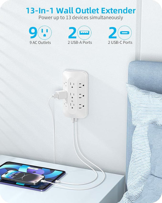 Wall Outlet Extender, 9 Outlet Splitter - Image 2