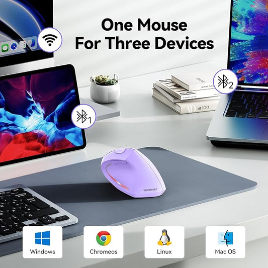 TECKNET Ergonomic Mouse, Wireless Bluetooth Vertical Mouse, 4800 DPI Optical - Image 2