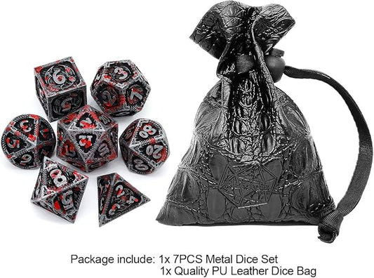 Haxtec Bloodstained Metal DND Dice Set Antique Iron Blood D&D Dice Set Dragon - Image 2