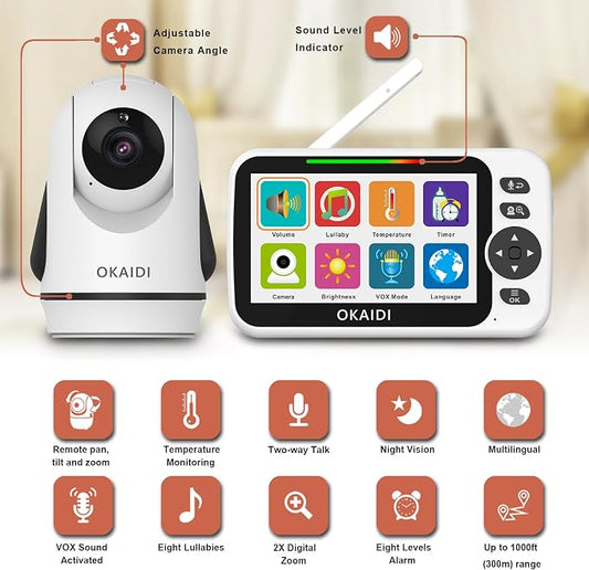 OKAIDI Video Baby Monitor with Camera and Audio, 30H Battery and 1000ft Range - Image 2