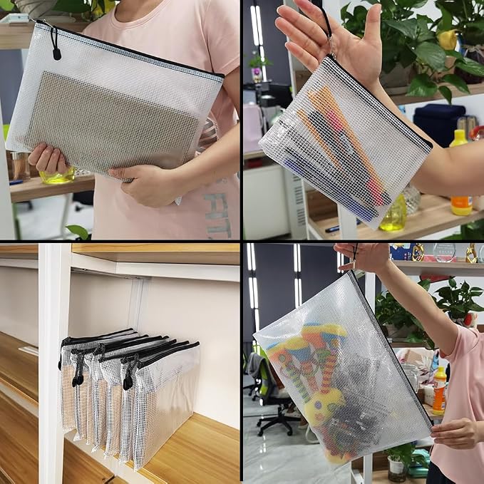 AUSTARK 10 Pcs Zipper File Bags, Waterproof Plastic Mesh Pouch - Image 9
