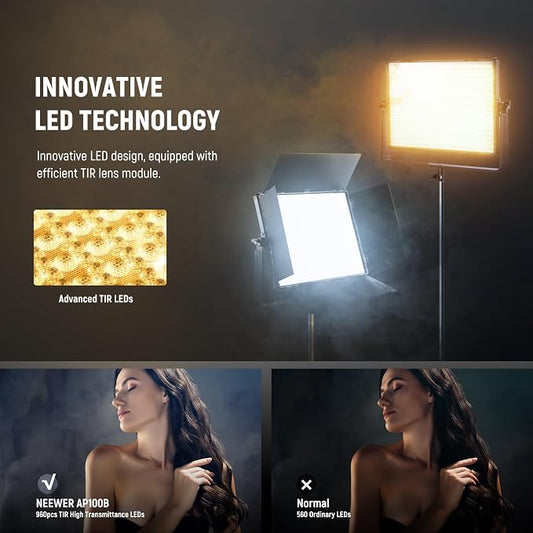 NEEWER 100W Bi Color LED Panel Video Light Kit, 960 LEDs 38600Lux@0.5m - Image 2