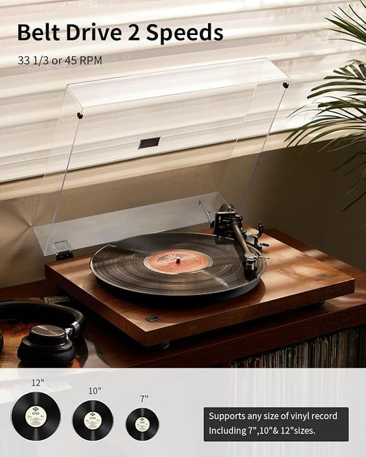 ANGELS HORN Turntable, Vinyl Record Player, Built-in Phono Preamp, Belt Drive - Image 2
