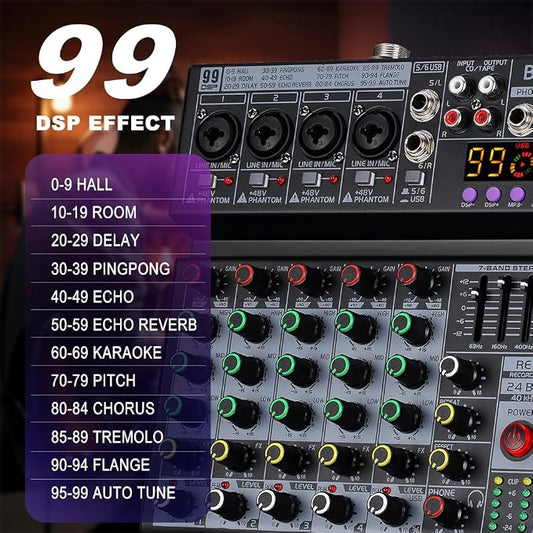 BOMGE 06A Professional 6 Channel DJ Audio Mixer, DJ Controller Sound Mixer - Image 2