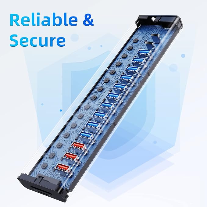 Powered USB Hub 10Gbps, 17 Ports 96W USB 3.2 Hub, 12V/8A Power Adapter - Image 8