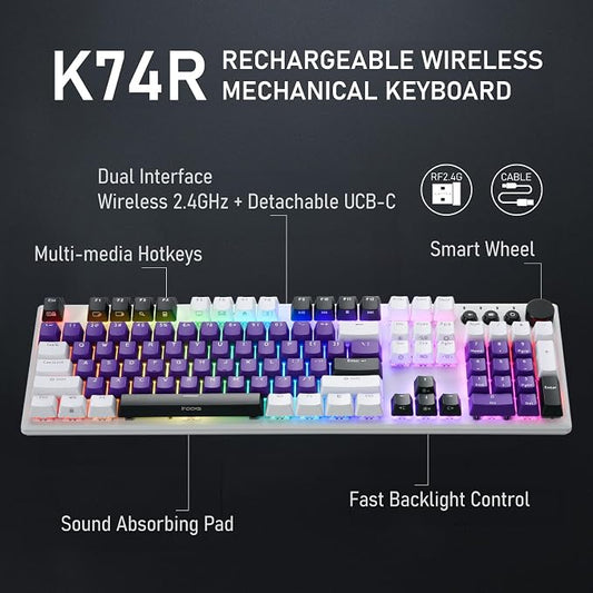 iRocks K74R Wireless RGB Illuminated Mechanical Gaming Keyboard, Hot-Swappable - Image 2