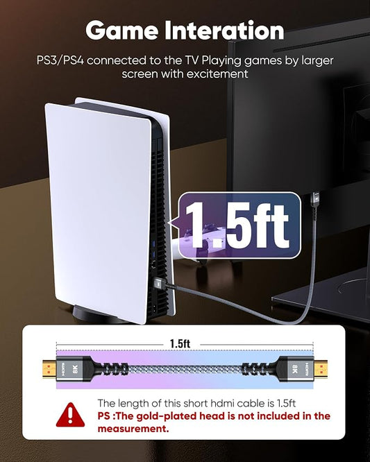 Highwings 4K Short HDMI Cable 1.72ft/52.5cm Total Length, 1.36ft/41.5cm Cable - Image 2
