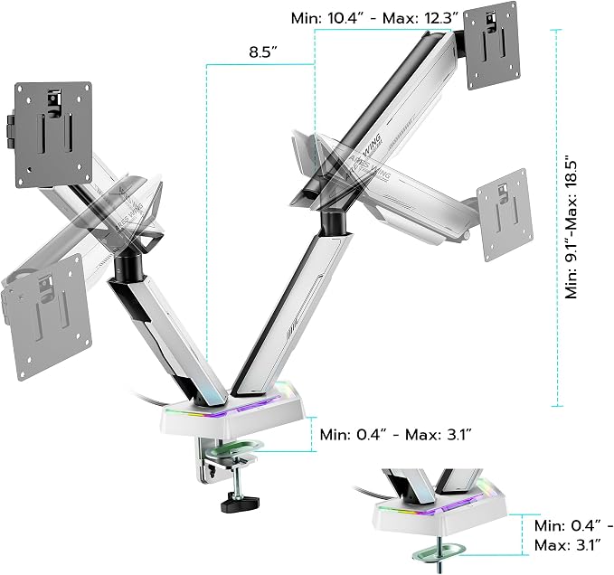 ARES WING RGB Dual Monitor Arm for 17-38" Ultrawide Screens, Holds 35.2lbs - Image 9