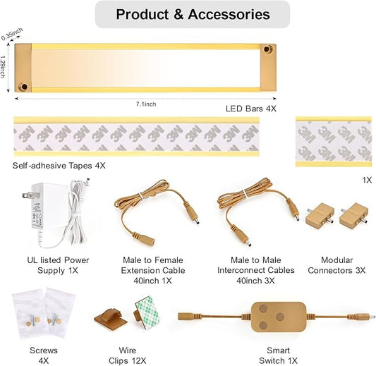 4pack 7inch Dimmable LED Kitchen Light Kit, 2700-6000K Smart Closet Cabinet - Image 2