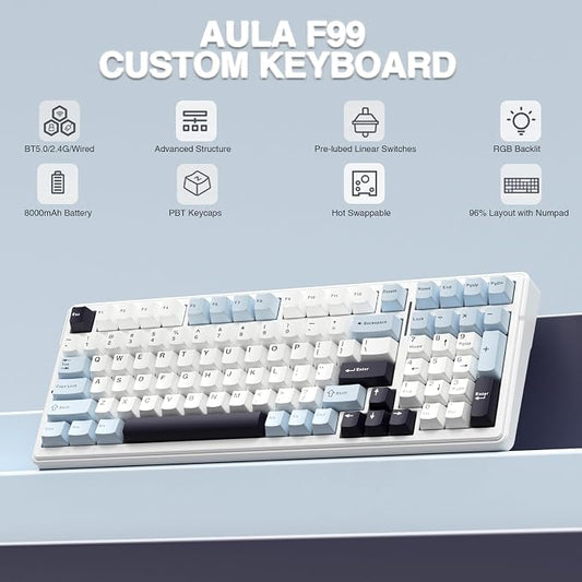 AULA F99 Wireless Mechanical Keyboard, Hot Swappable Custom Keyboard, Pre-lubed - Image 2