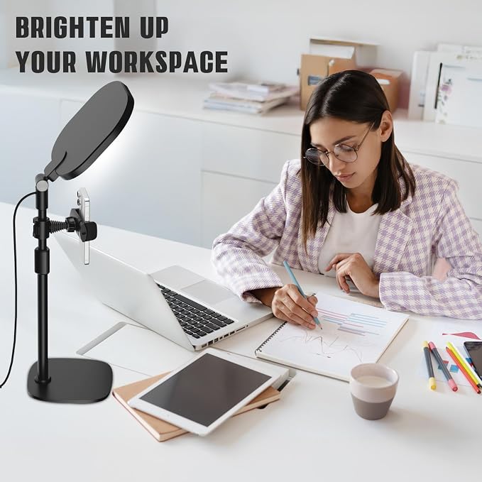 Desk Ring Light with Stand and Phone Holder, 3000K-6500K Dimmable Computer - Image 9