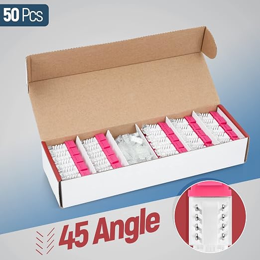 Everest 45° Angled RJ45 Cat6 Keystone Jacks 50-Pack in Pink - Image 2