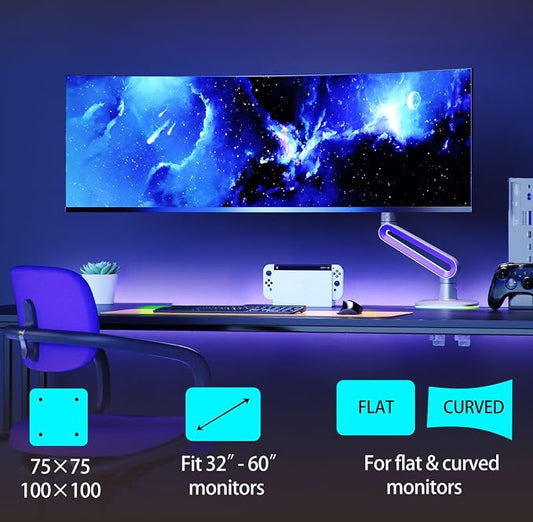 RGB Gaming Monitor-arm for Flat/Ultrawide/Curved Monitors 32 to 60 inch - Image 2