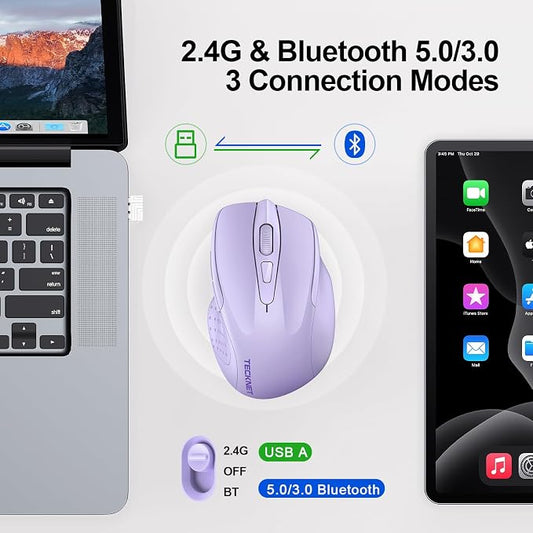 TECKNET Wireless Mouse Rechargeable 4800 DPI Silent USB A & Bluetooth Mouse 6 - Image 2