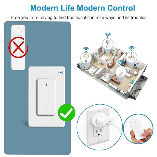 Remote Switch Outlet, Wireless On/Off Light Switches Wall Mounted, TUV List - Image 2