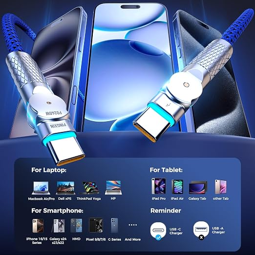 USB C to USB C Cable 6.6ft, 240W 2-Pack Braided 180°Rotating Type C Charging - Image 8