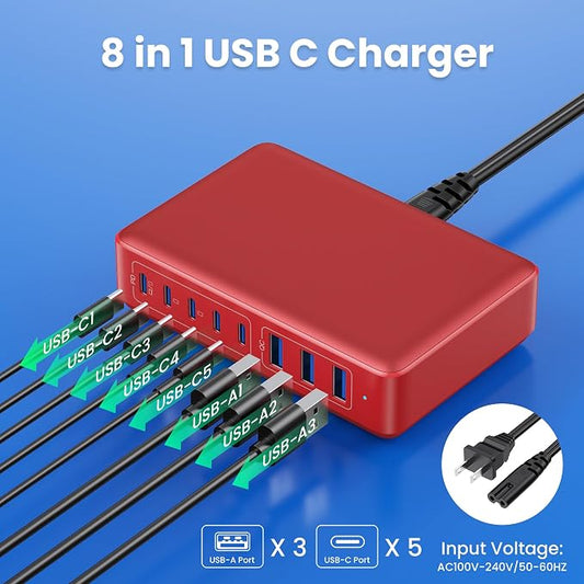 USB C Charger 300W USB C Charger Block 8-Ports GaN IV Fast Charging Station - Image 2