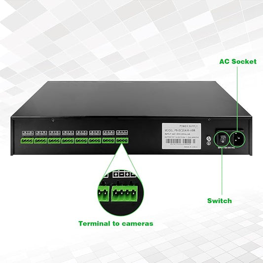 DC 16 Channel VBR CCTV 12V 20A Distributed Power Supply Rack Mount, PTC Reset - Image 2