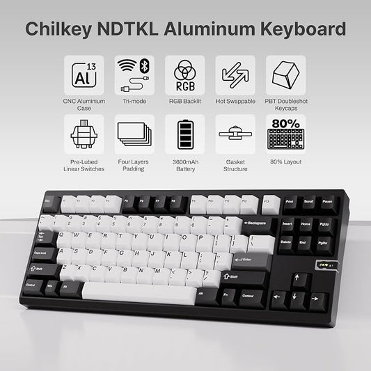 Chilkey ND TKL Aluminum Mechanical Keyboard, 87 Keys Tenkeyless Wireless Gaming - Image 2