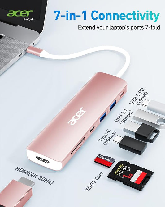 Acer USB Hub, 7 in 1 USB C to HDMI Multi-Port Adapter, 2 USB 3.1 GEN1 and 5Gbps - Image 2