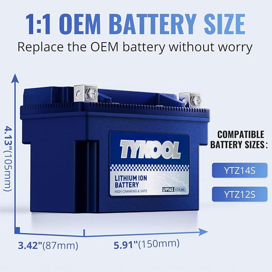 TYKOOL YTZ14S/YTZ12S High Performance Lithium LiFePO4 Motorcycle Battery - Image 2