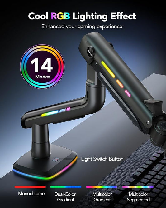 HUANUO RGB Monitor Arm for Ultrawide Screens up to 57″, Heavy-Duty Single Mount - Image 2