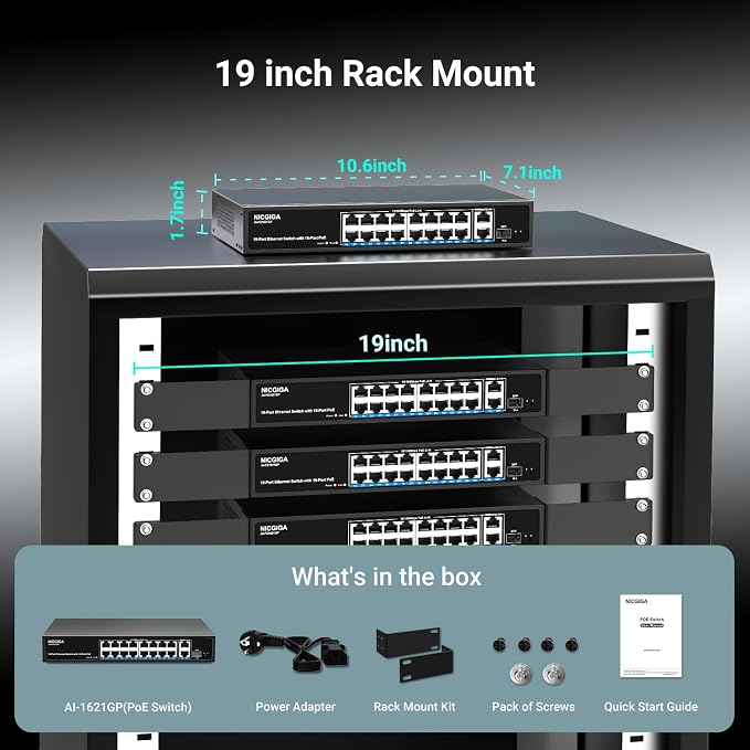 16 Port PoE Switch Unmanaged, 16 Port PoE+@250W, 2 Gigabit Uplink Ports - Image 7