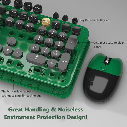 Wireless Keyboard, KOOTOP Cute Colorful 104 Keys Typewriter Retro Round Keycaps - Image 2