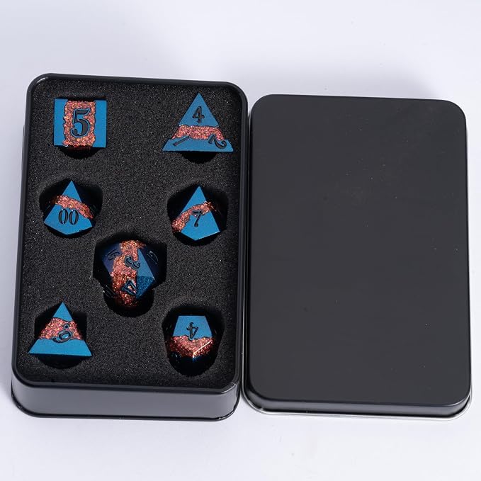 Large Stripe Metal Dice DND, Metallic Solid Crack Glittrer Dice Set - Image 5