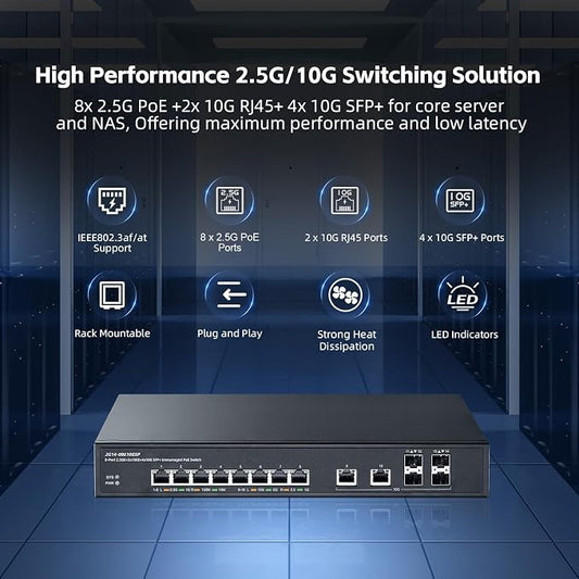 14 Port 10G Switch, 2x10G RJ45, 4x10G SFP+, Metal Unmanaged Binardat Ethernet - Image 2