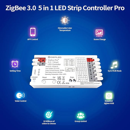 GIDEALED Smart ZigBee 3.0 LED Controller 5 in 1, Require ZigBee Hub Bridge - Image 2