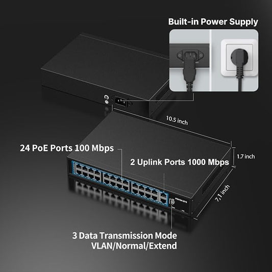 24 Port PoE Switch, 10/100Mbps PoE+ Ethernet Switch Unmanaged - Image 2