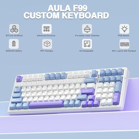 AULA F99 Wireless Mechanical Keyboard, Tri-Mode BT5.0/2.4GHz/USB-C Hot - Image 2