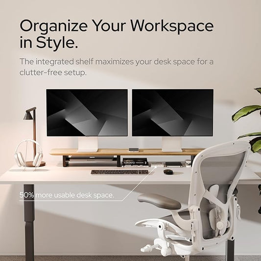KIVY Dual Monitor Riser With Integrated Metal Shelf - Image 2