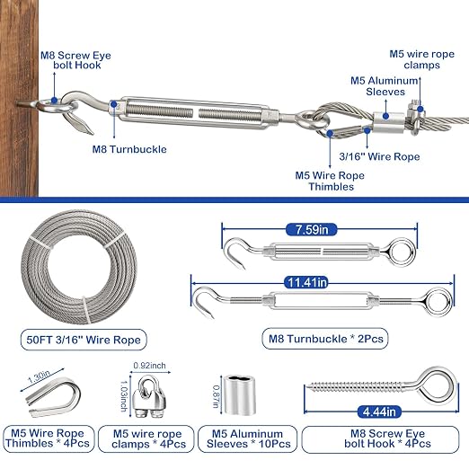 TooTaci 3/16 Wire Rope Kit - Image 2